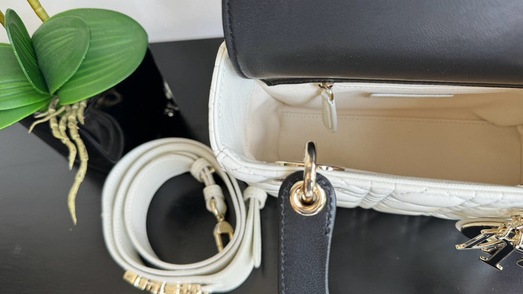Christian Dior Medium Lady Dior Bag  Two-Tone Black and White Cannage Lambskin