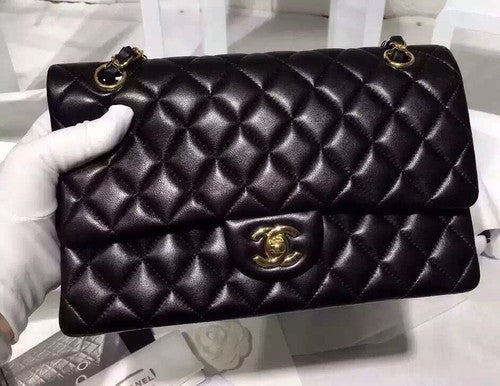 CHANEL 2016 Classic Flap Bag Black Lambskin Medium A01112 Silver HW