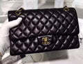 CHANEL 2016 Classic Flap Bag Black Lambskin Medium A01112 Silver HW