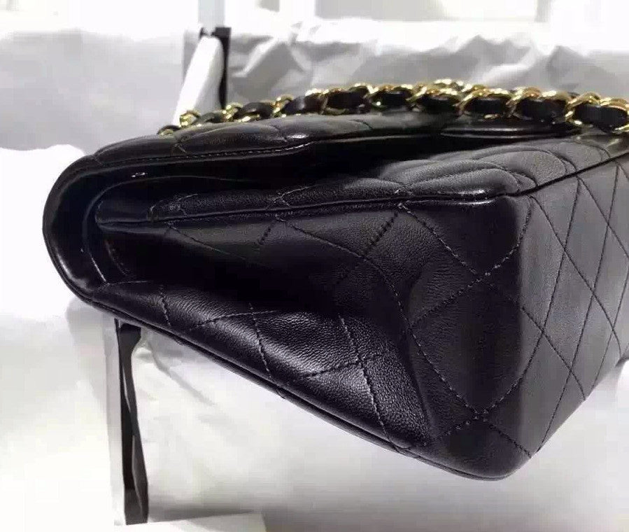 CHANEL 2016 Classic Flap Bag Black Lambskin Medium A01112 Silver HW