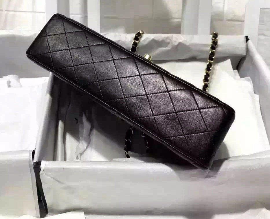 CHANEL 2016 Classic Flap Bag Black Lambskin Medium A01112 Silver HW