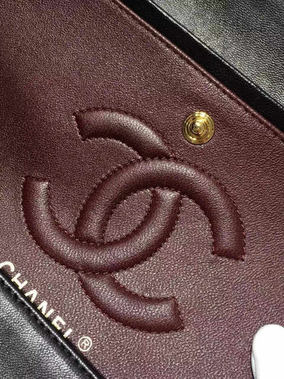 CHANEL 2016 Classic Flap Bag Black Lambskin Medium A01112 Silver HW