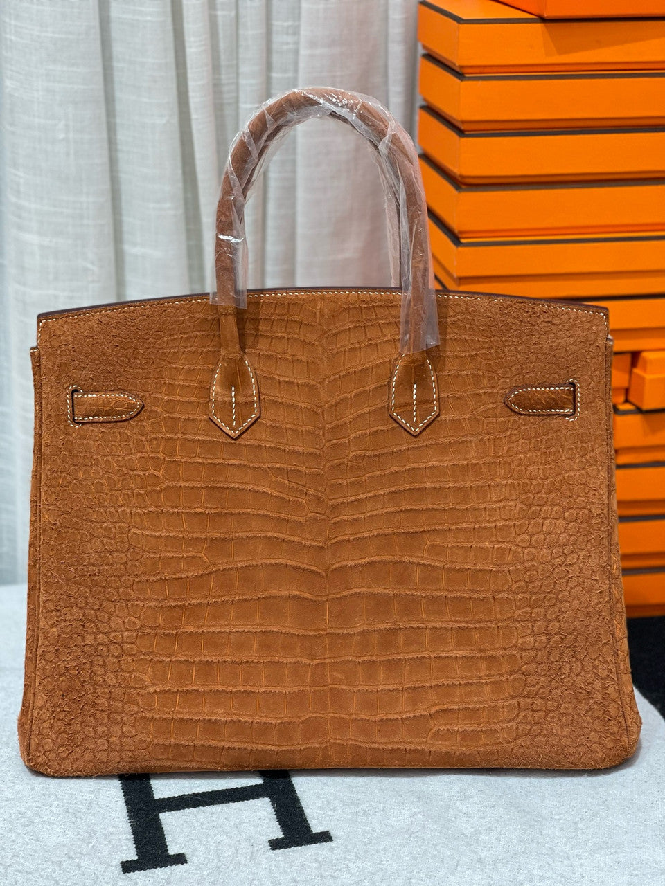 Hermes Gold Birkin 35 in Matt Porosus Crocodile with Palladium hardware