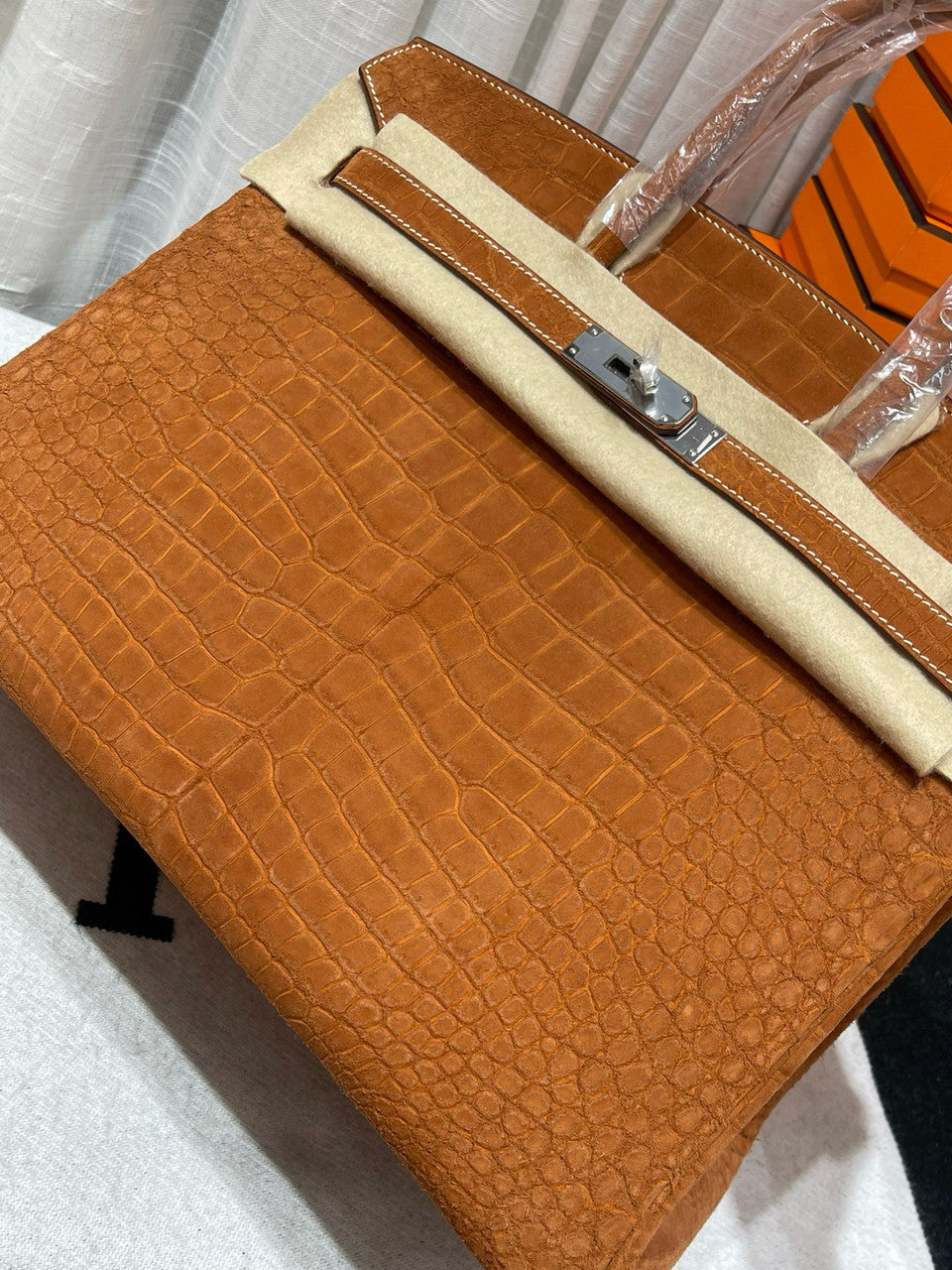 Hermes Gold Birkin 35 in Matt Porosus Crocodile with Palladium hardware