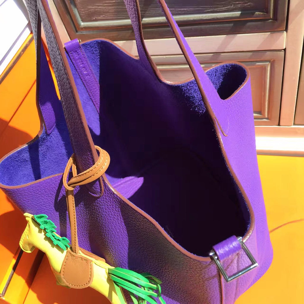 Hermes 9K Iris Picotin Lock MM Togo Leather Bag
