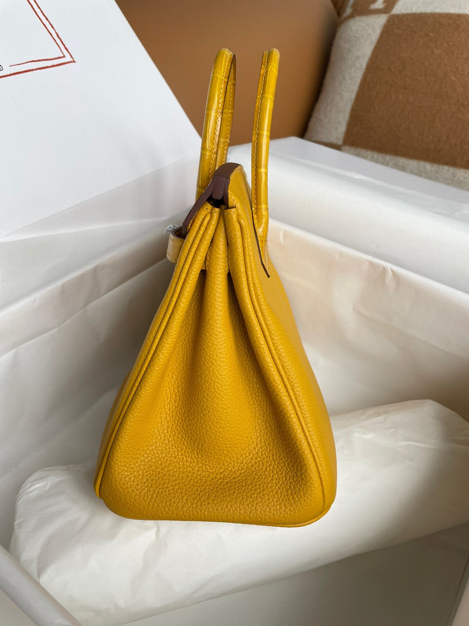 Hermes Birkin Touch 25 Amber Shiny Niloticus Crocodile & Togo leather with Gold Hardware