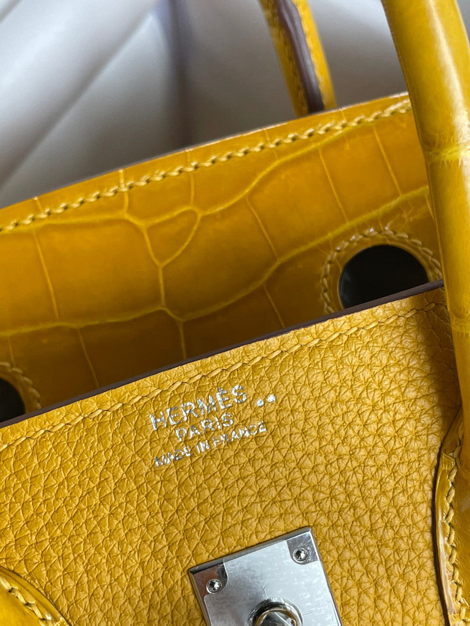 Hermes Birkin Touch 25 Amber Shiny Niloticus Crocodile & Togo leather with Gold Hardware