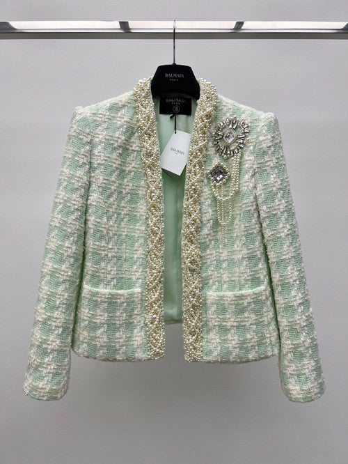 Balmain Tweed spencer jacket with embroidery Green