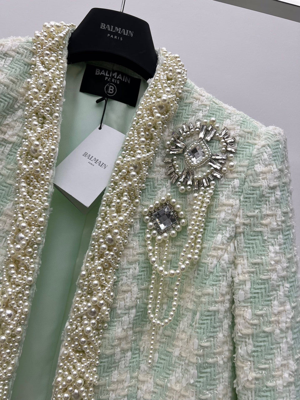 Balmain Tweed spencer jacket with embroidery Green