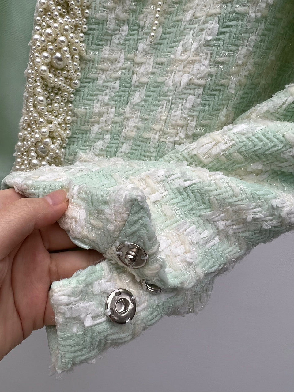 Balmain Tweed spencer jacket with embroidery Green