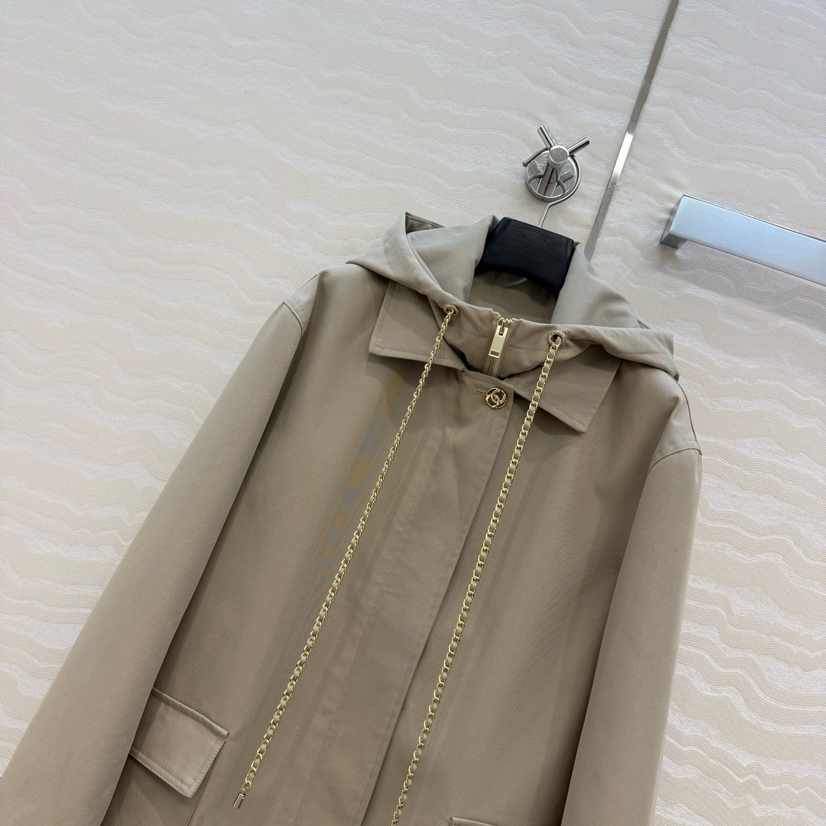 Chanel Stretch Cotton Coat with CC Hardware – front detail