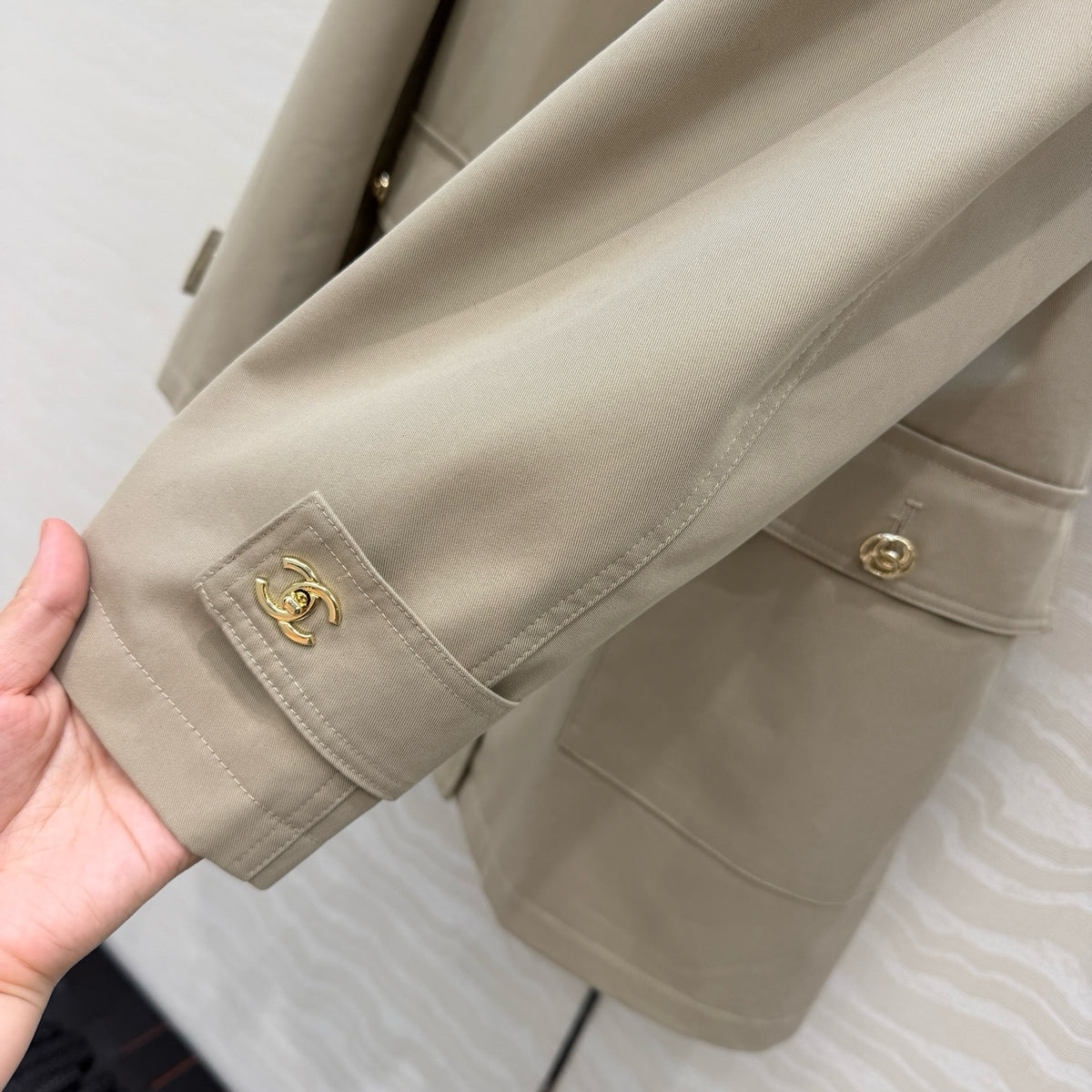 Chanel Stretch Cotton Coat with CC Hardware – pocket detail