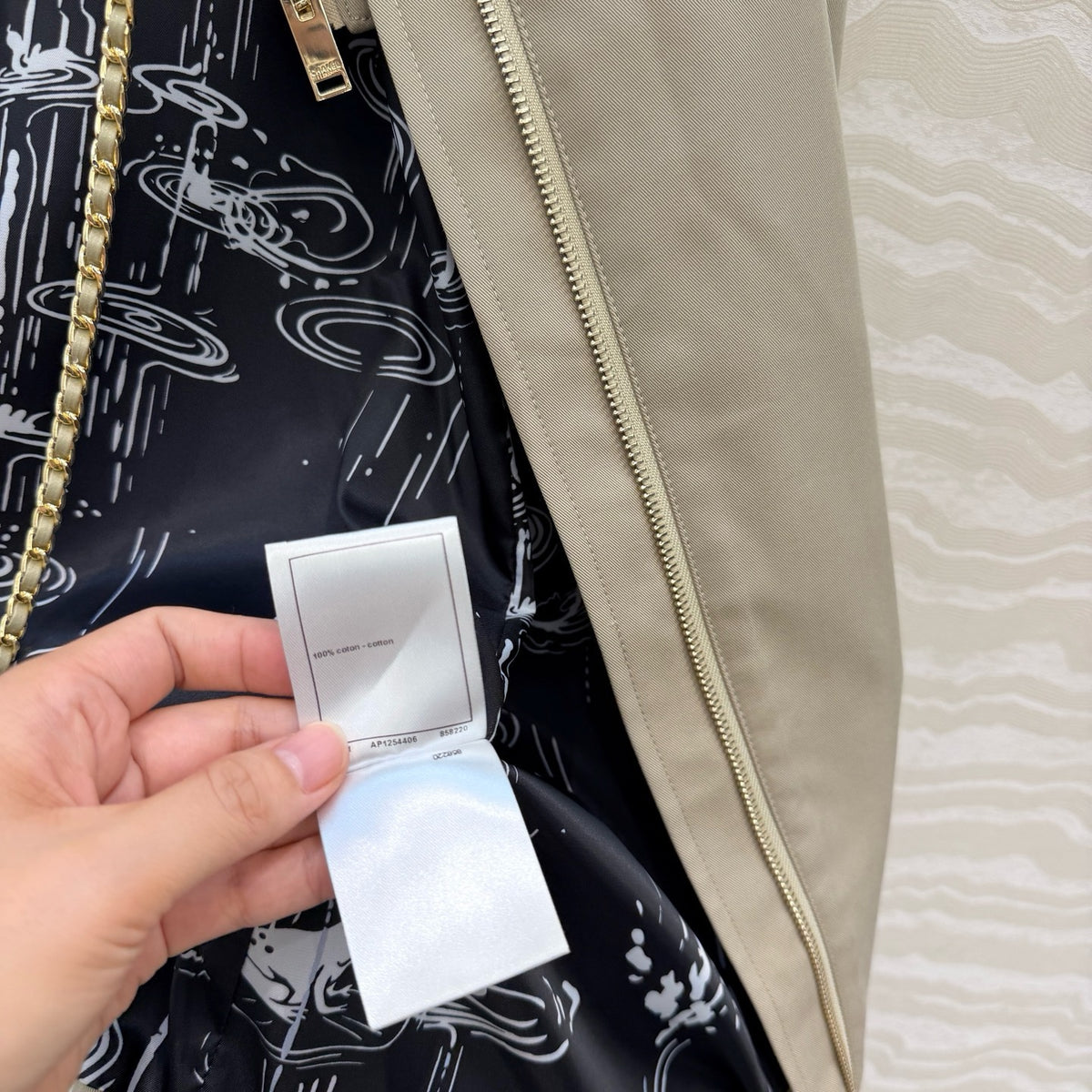 Chanel Stretch Cotton Coat with CC Hardware – lining detail