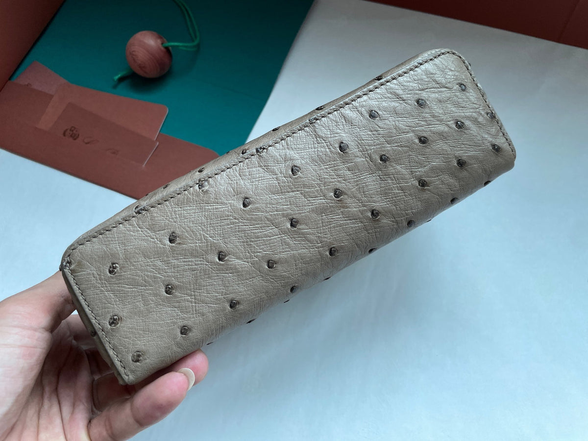 Loro Piana Extra Pocket Pouch L19  Ostrich Leather Etoupe