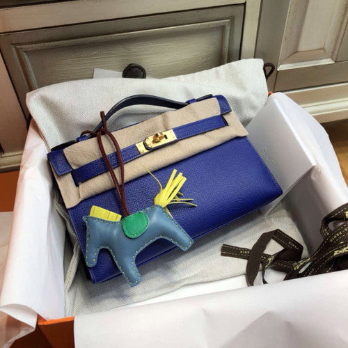 Hermès 7T Blue Electric Mini Kelly Pochette Epsom leather Palladium hardware