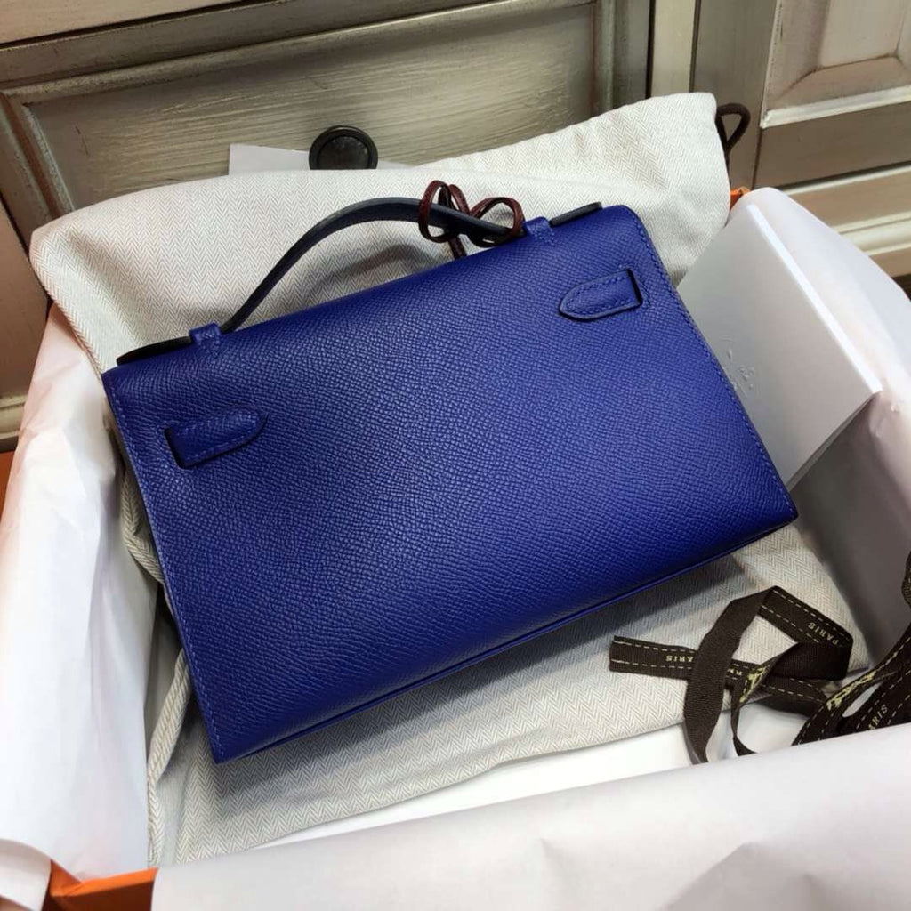 Hermès 7T Blue Electric Mini Kelly Pochette Epsom leather Palladium hardware