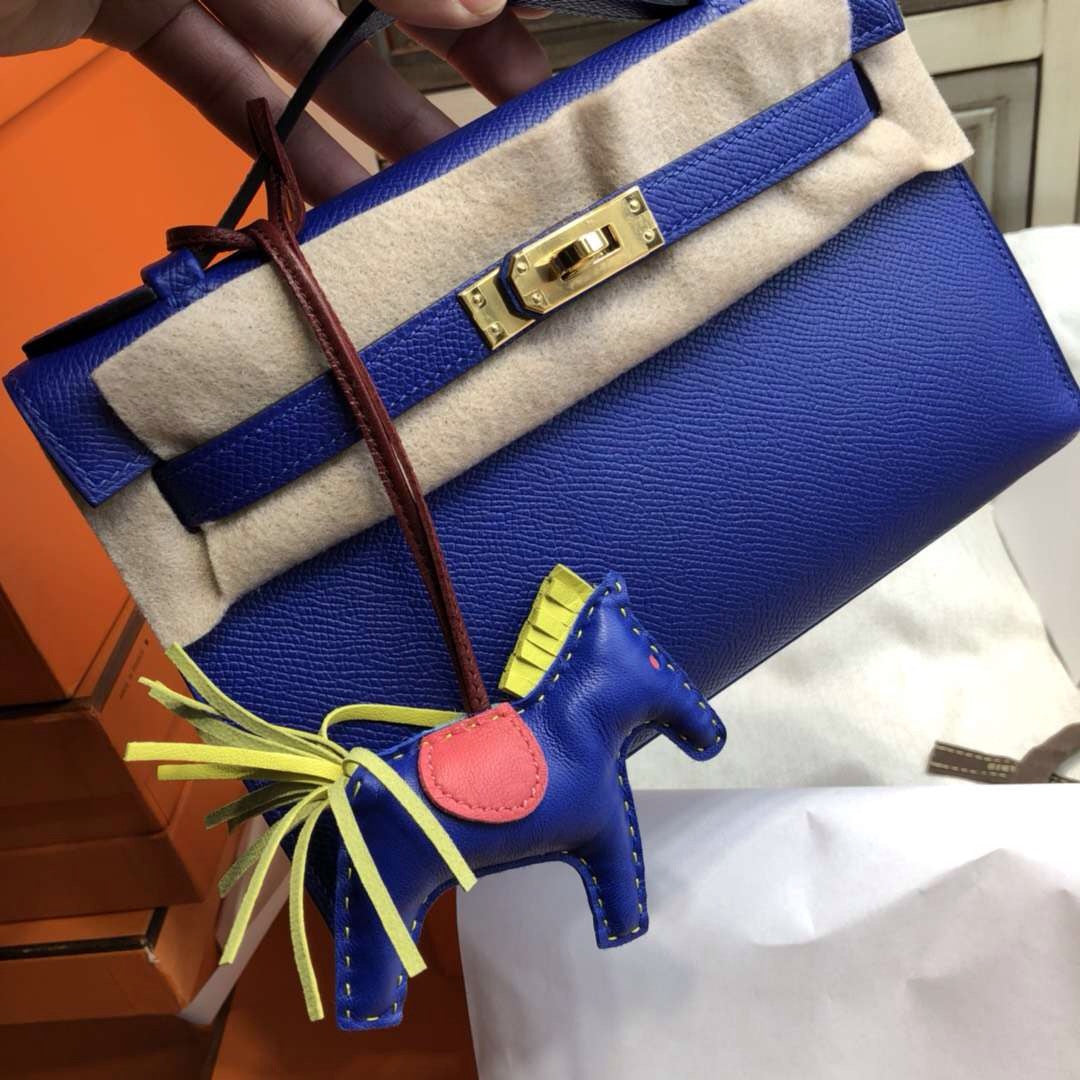 Hermès 7T Blue Electric Mini Kelly Pochette Epsom leather Palladium hardware