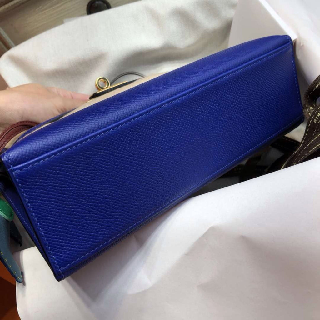Hermès 7T Blue Electric Mini Kelly Pochette Epsom leather Palladium hardware