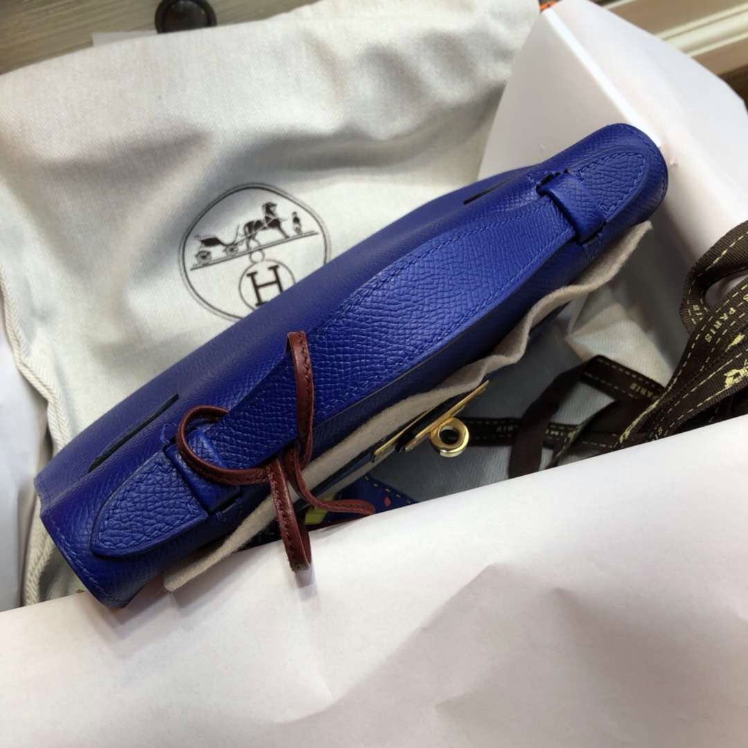 Hermès 7T Blue Electric Mini Kelly Pochette Epsom leather Palladium hardware