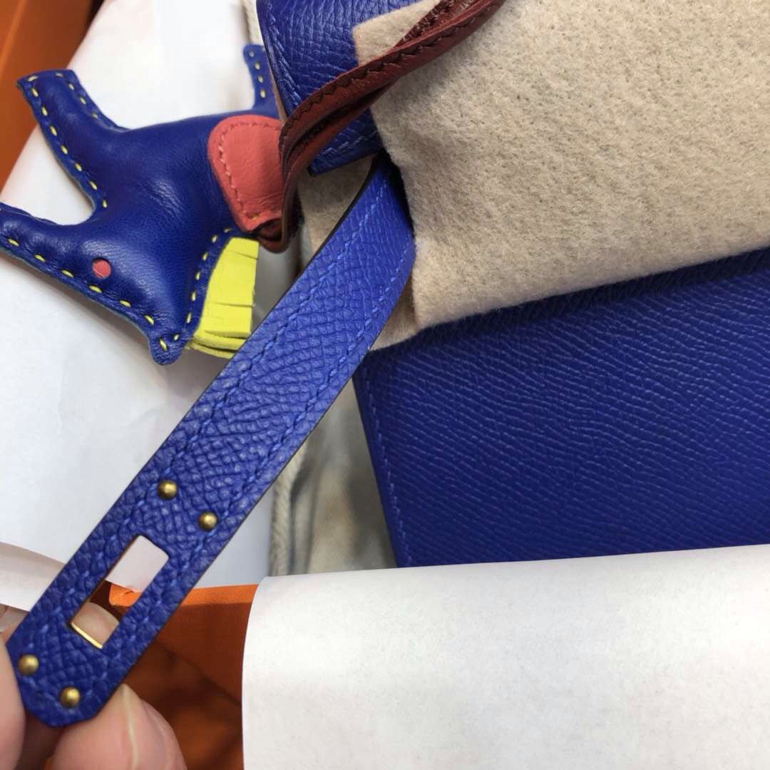 Hermès 7T Blue Electric Mini Kelly Pochette Epsom leather Palladium hardware