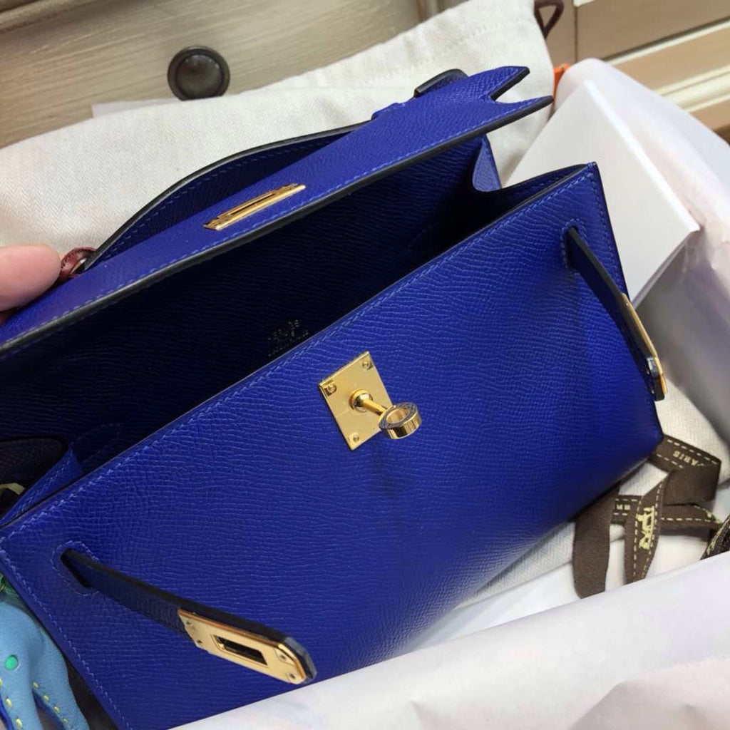 Hermès 7T Blue Electric Mini Kelly Pochette Epsom leather Palladium hardware