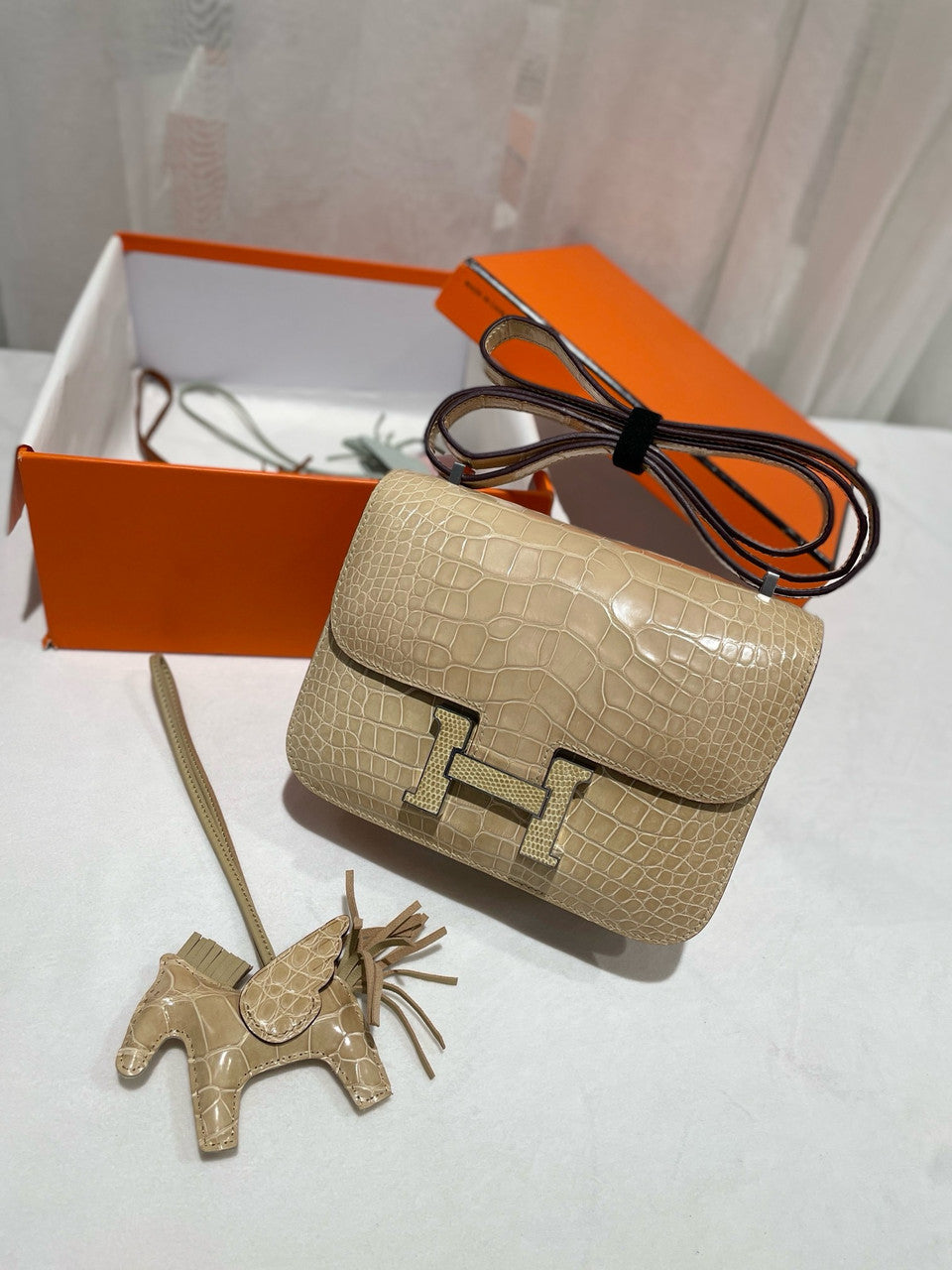 Hermes Vanilla Crocodile Constance Mini 18/19 Handbag