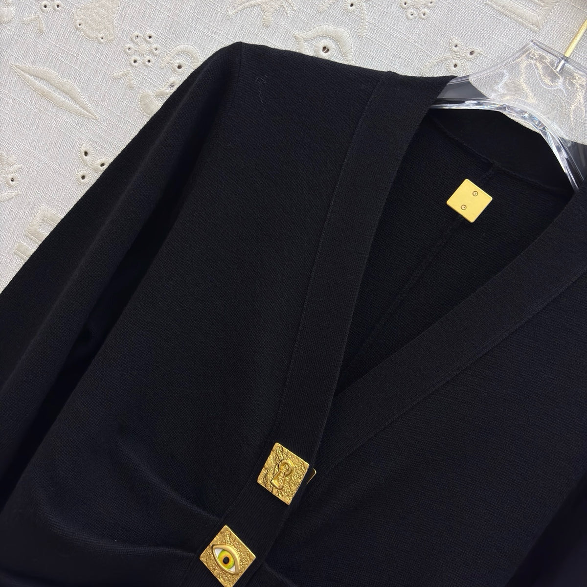 Schiaparelli Black Knit Bijoux Buttons Cardigan