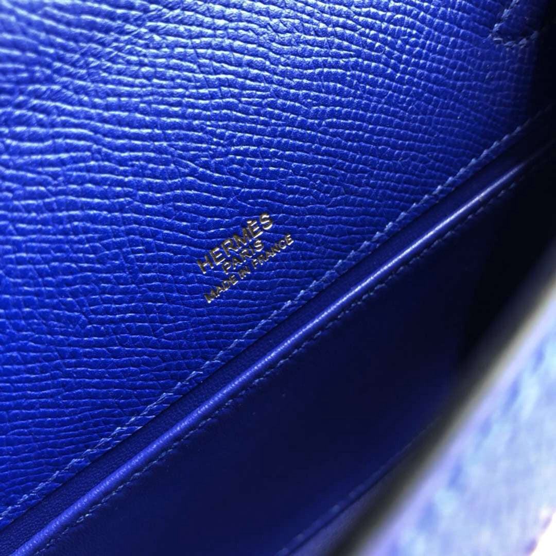 Hermès 7T Blue Electric Mini Kelly Pochette Epsom leather Palladium hardware