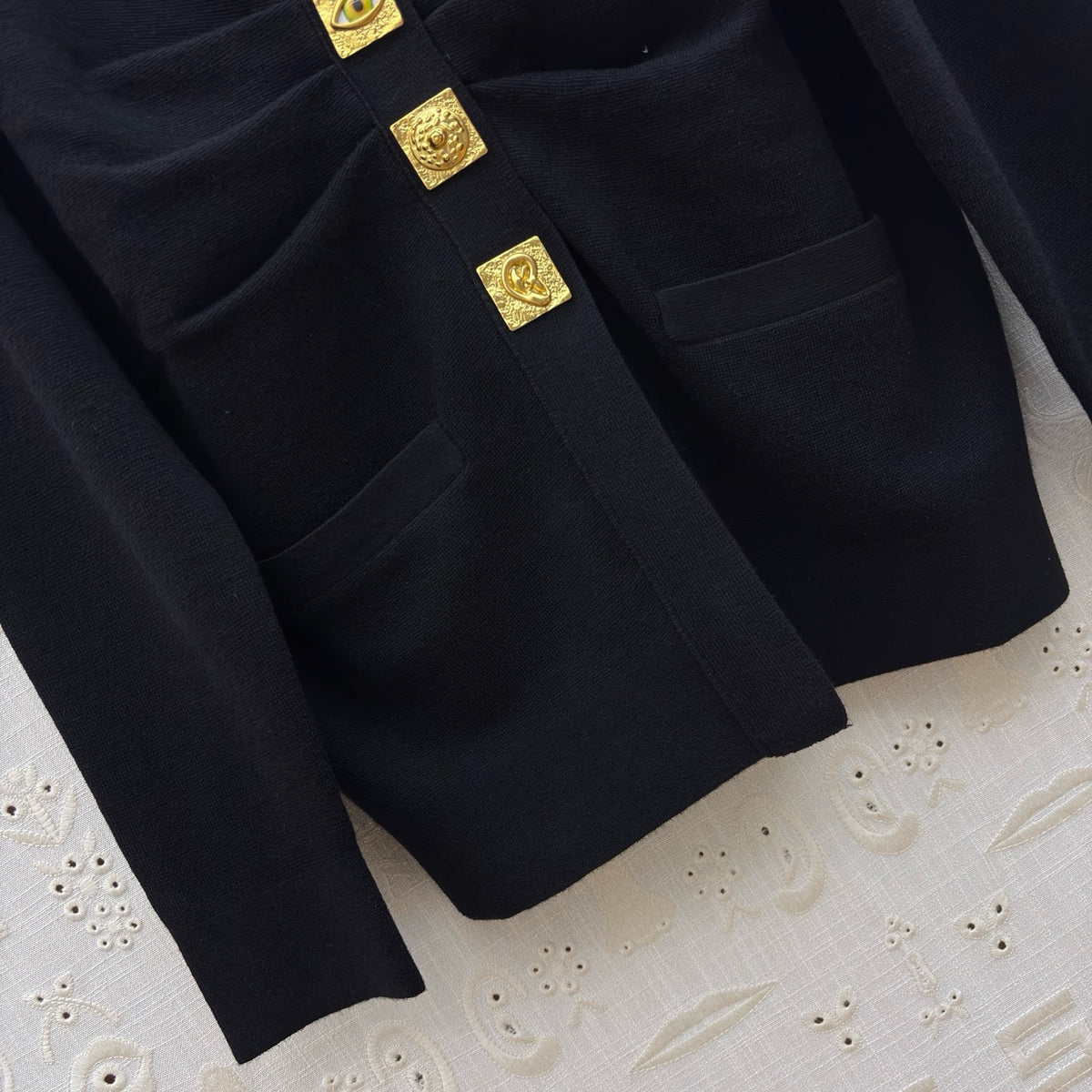 Schiaparelli Black Knit Bijoux Buttons Cardigan