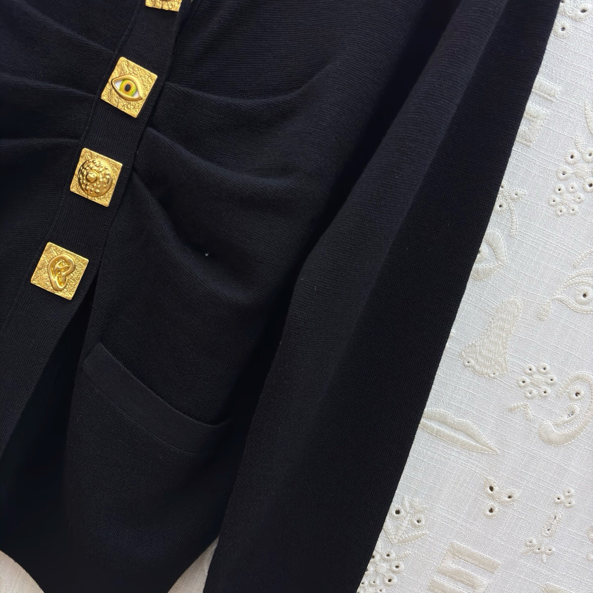 Schiaparelli Black Knit Bijoux Buttons Cardigan