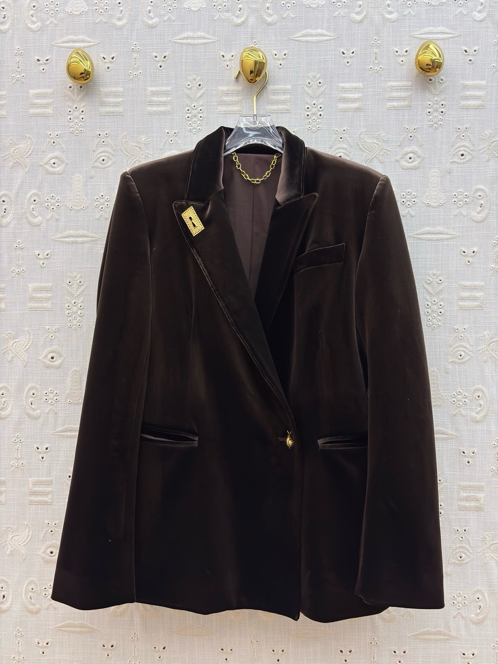 Schiaparelli Brown Velvet Tailored Blazer with Keyhole Plaque Schiaparelli