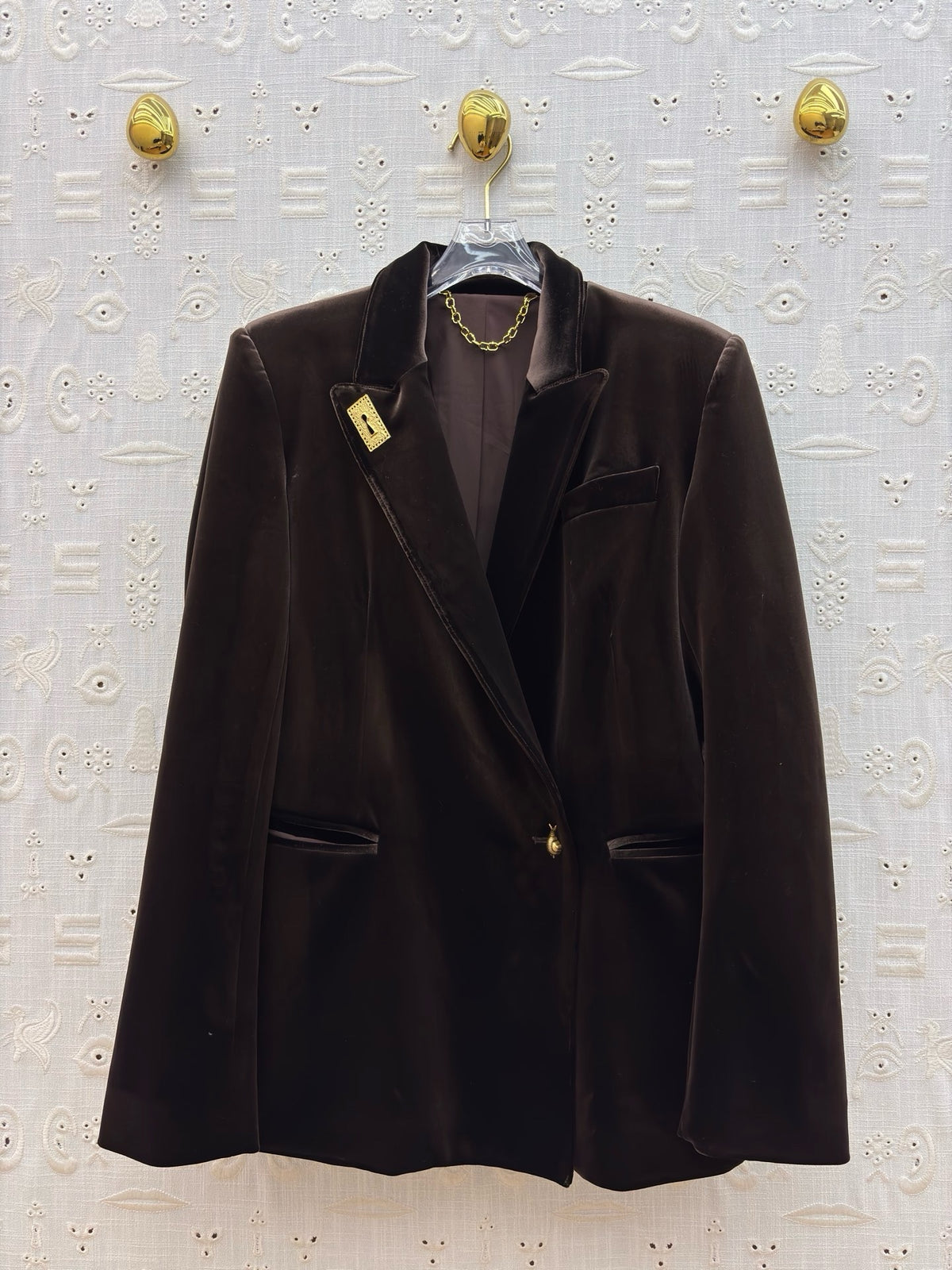 Schiaparelli Brown Velvet Tailored Blazer with Keyhole Plaque Schiaparelli