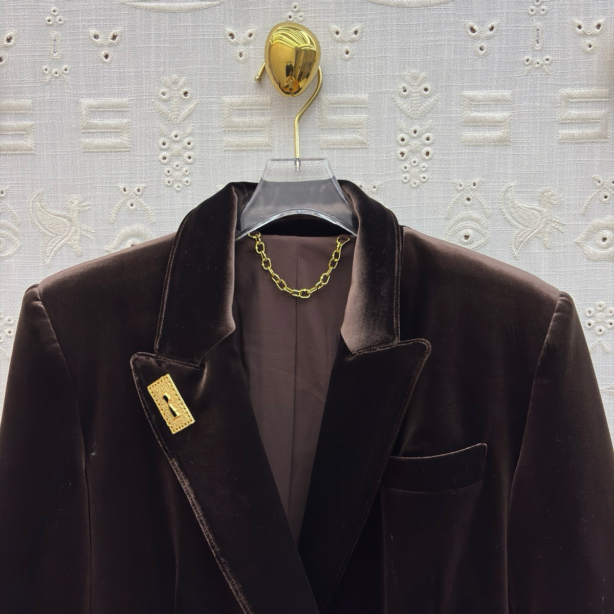 Schiaparelli Brown Velvet Tailored Blazer with Keyhole Plaque Schiaparelli