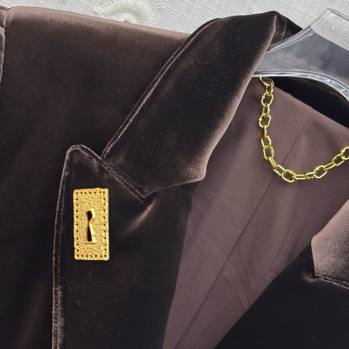 Schiaparelli Brown Velvet Tailored Blazer with Keyhole Plaque Schiaparelli