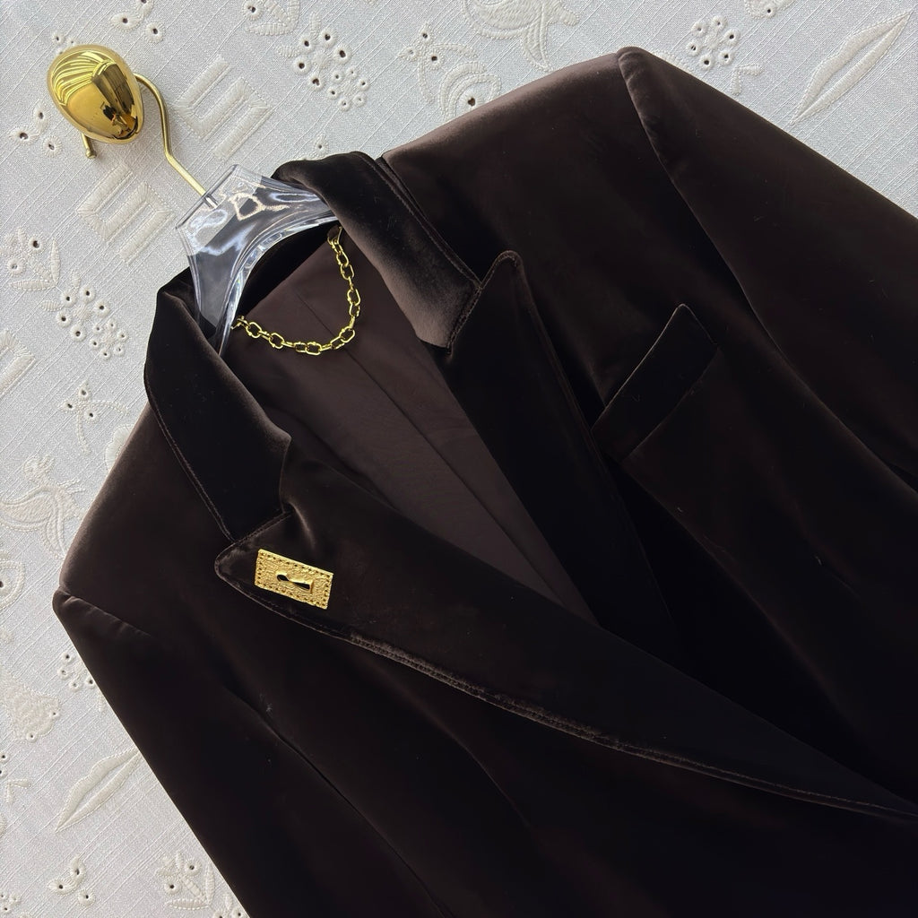 Schiaparelli Brown Velvet Tailored Blazer with Keyhole Plaque Schiaparelli