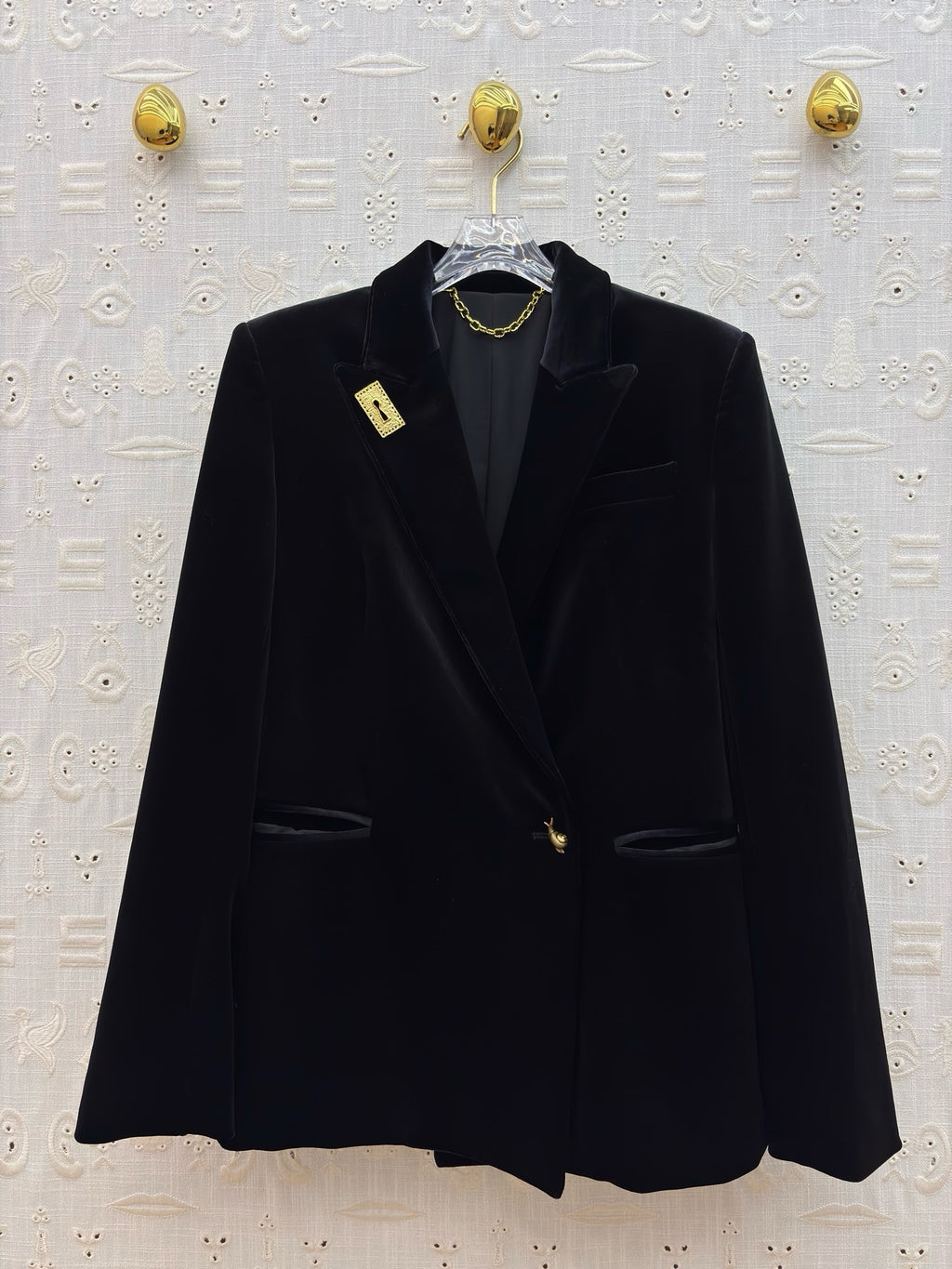 Schiaparelli Black Velvet Tailored Blazer with Keyhole Plaque Schiaparelli