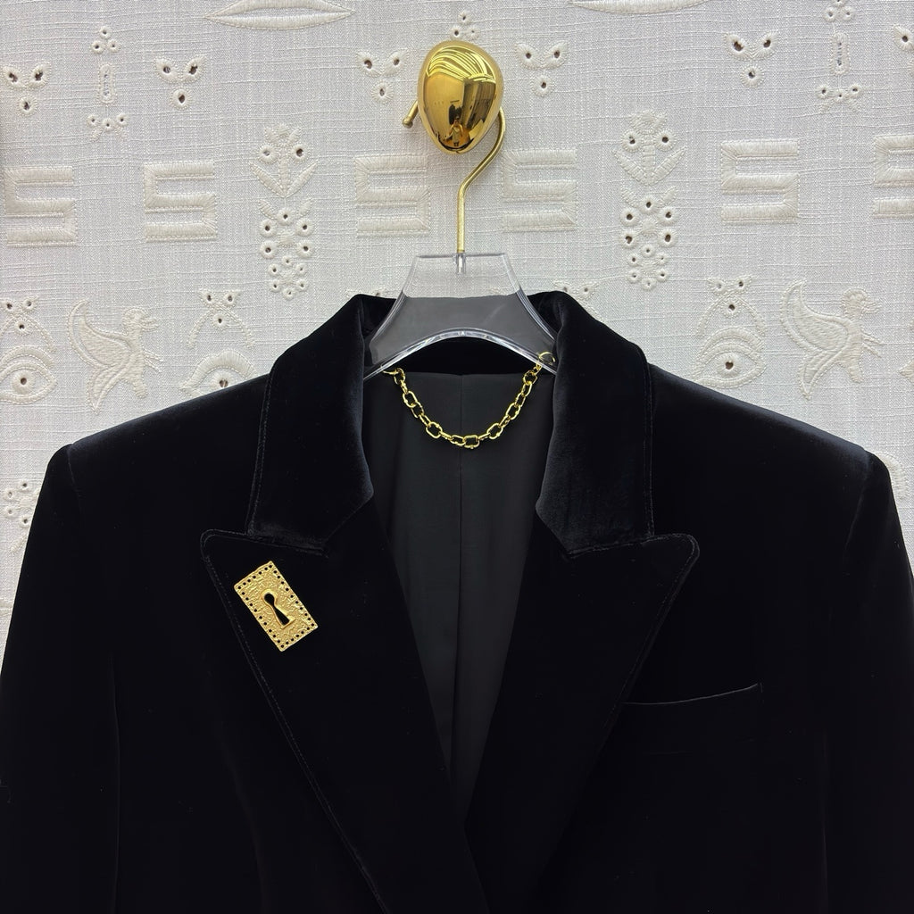 Schiaparelli Black Velvet Tailored Blazer with Keyhole Plaque Schiaparelli