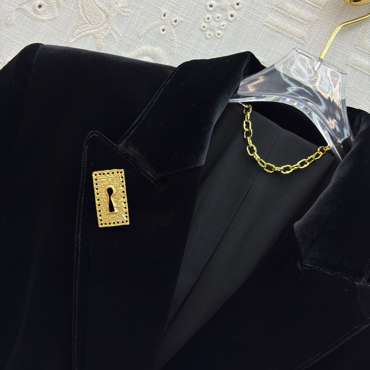 Schiaparelli Black Velvet Tailored Blazer with Keyhole Plaque Schiaparelli