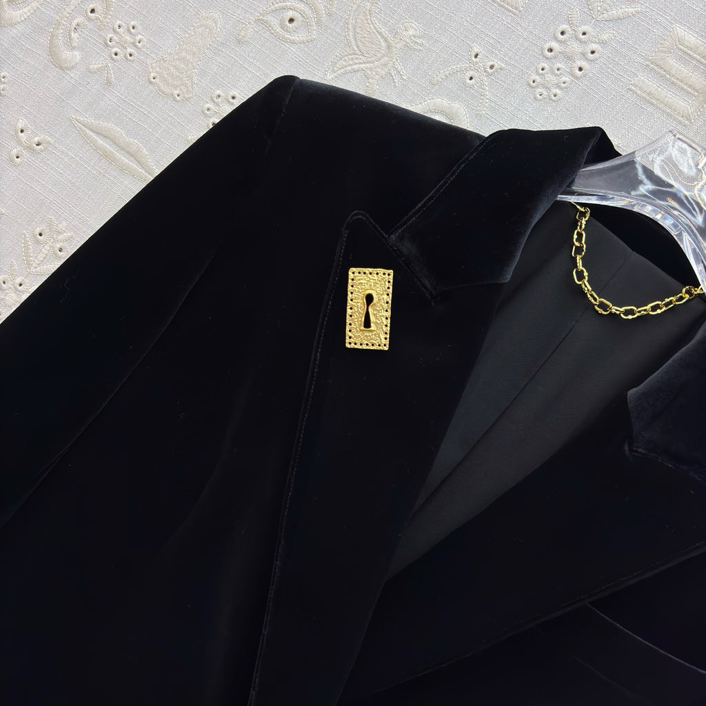 Schiaparelli Black Velvet Tailored Blazer with Keyhole Plaque Schiaparelli