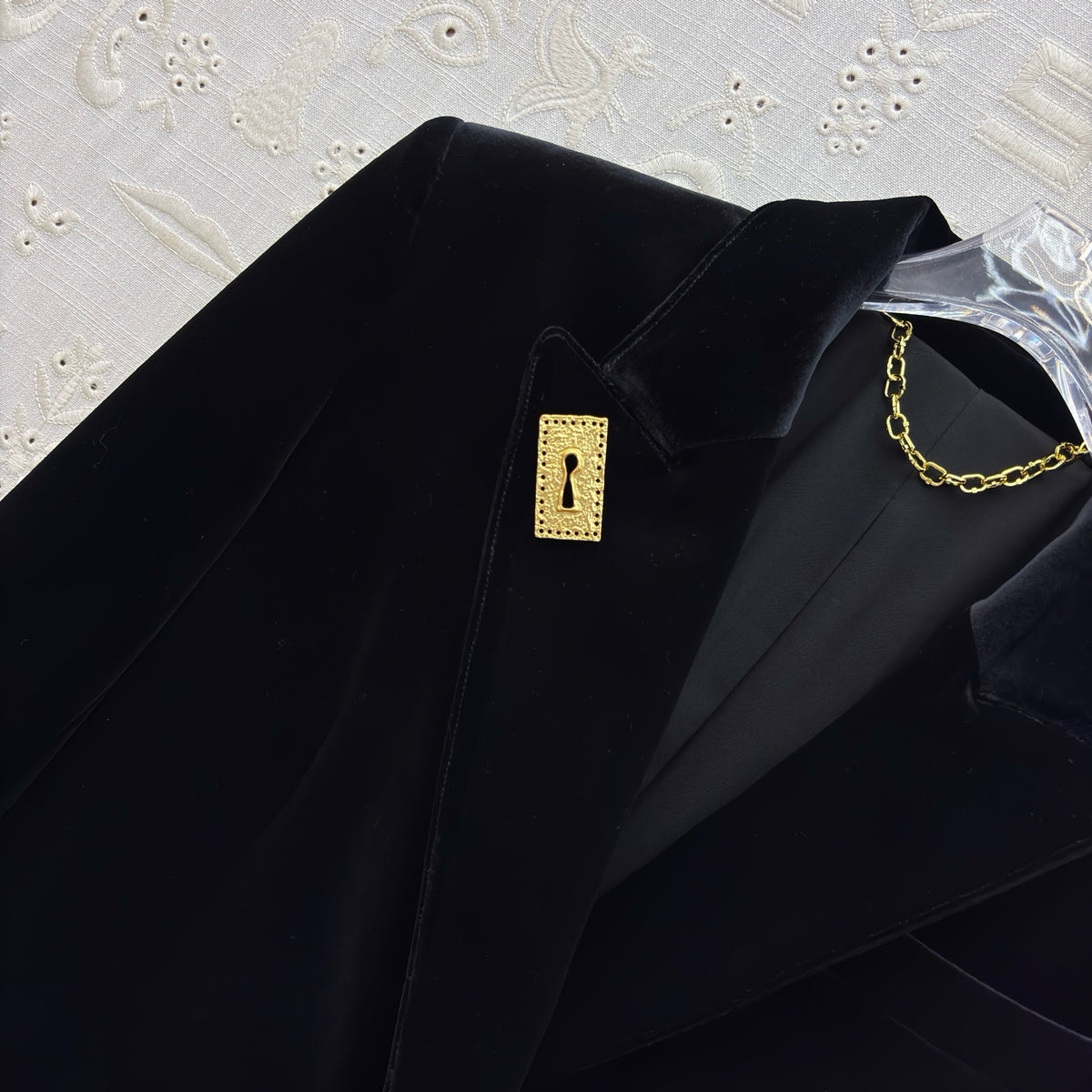Schiaparelli Black Velvet Tailored Blazer with Keyhole Plaque Schiaparelli