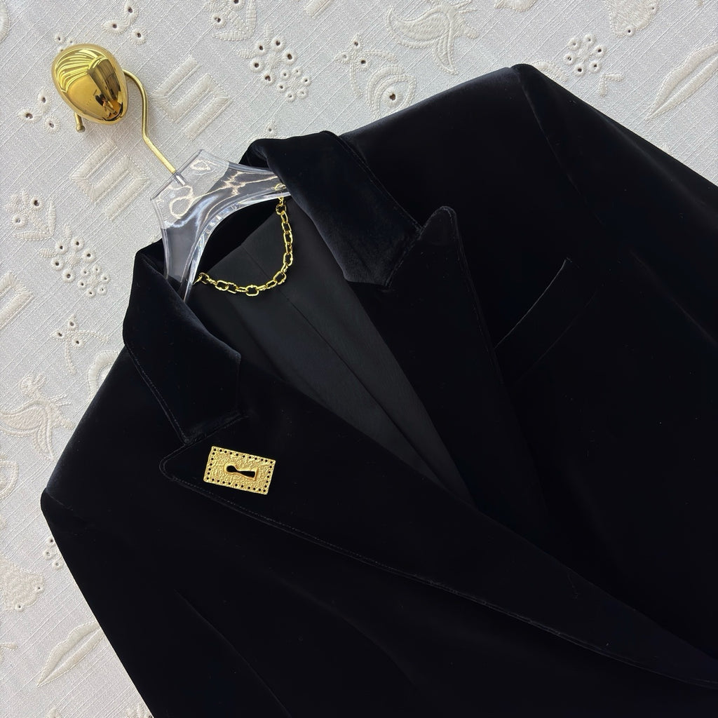 Schiaparelli Black Velvet Tailored Blazer with Keyhole Plaque Schiaparelli