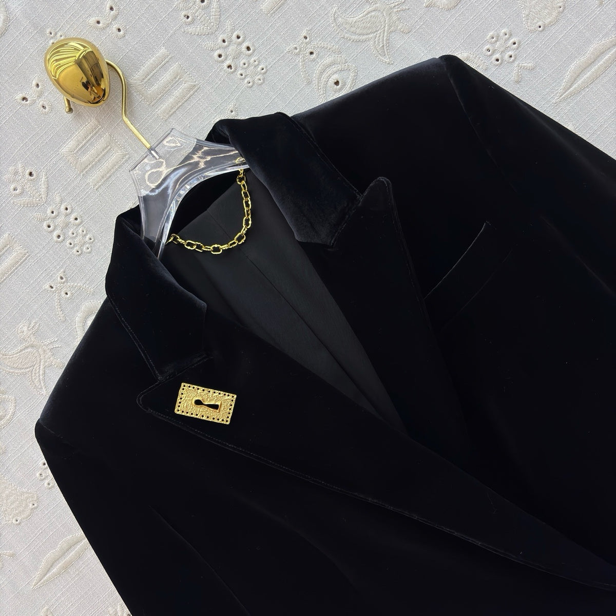 Schiaparelli Black Velvet Tailored Blazer with Keyhole Plaque Schiaparelli
