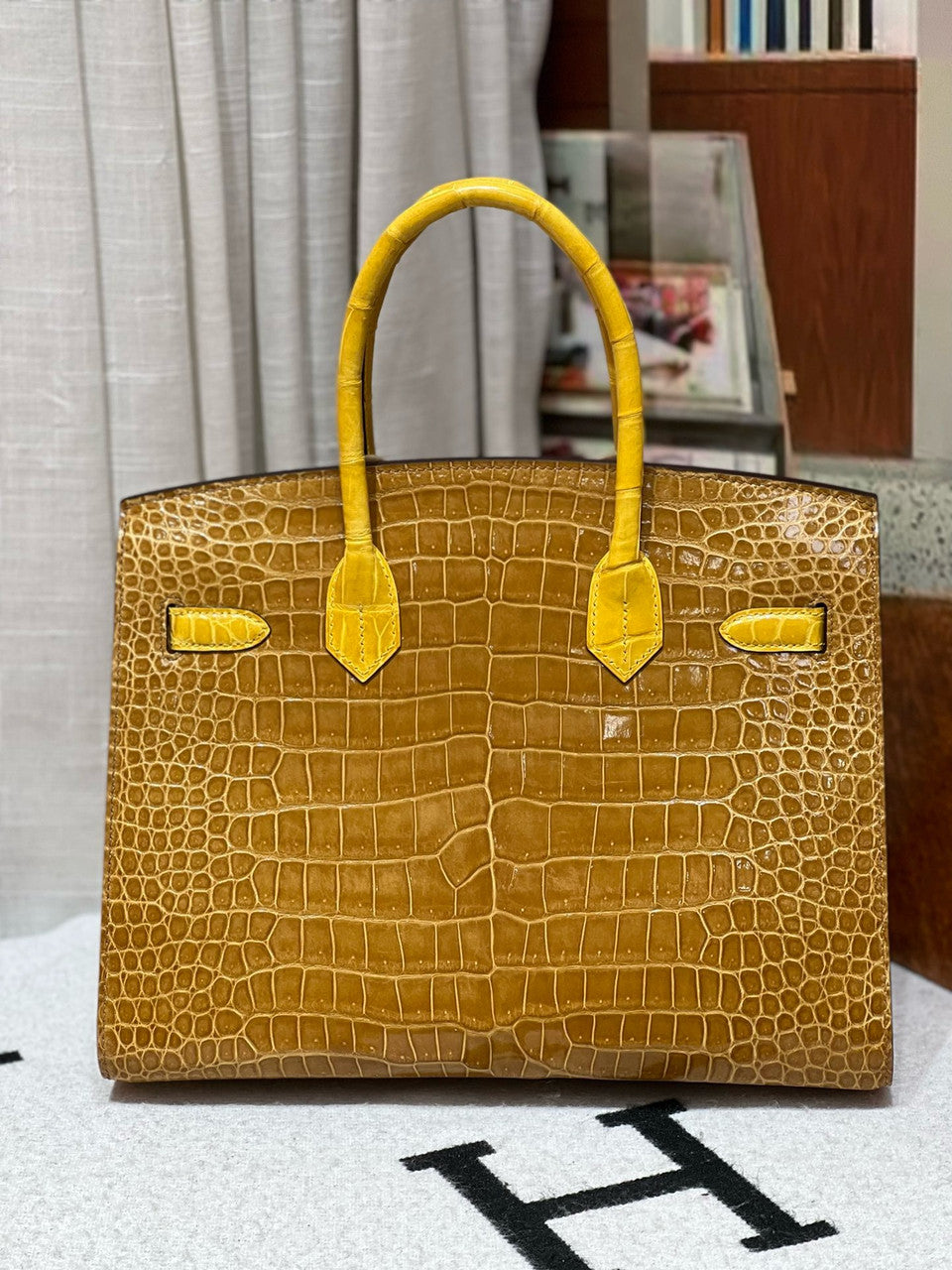 Hermes Special Order Gold/Mimosa Birkin 35 in Porosus Crocodile with Gold hardware