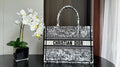 Christian Dior Medium Dior Book Tote  White and Black Paris Allover Embroidery