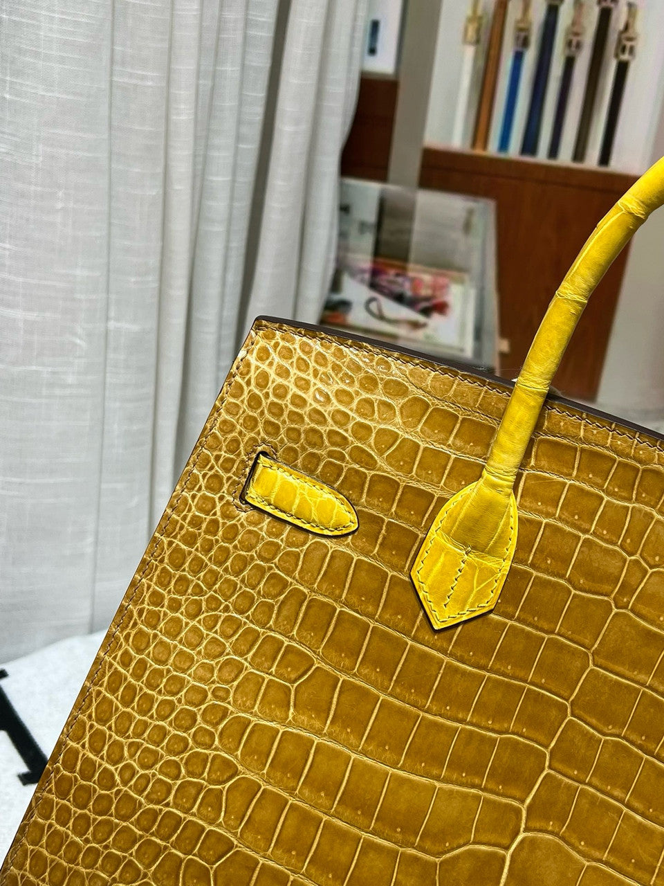 Hermes Special Order Gold/Mimosa Birkin 35 in Porosus Crocodile with Gold hardware