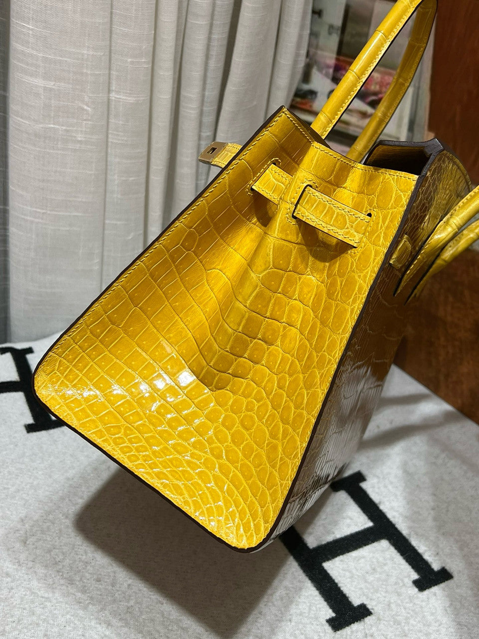Hermes Special Order Gold/Mimosa Birkin 35 in Porosus Crocodile with Gold hardware