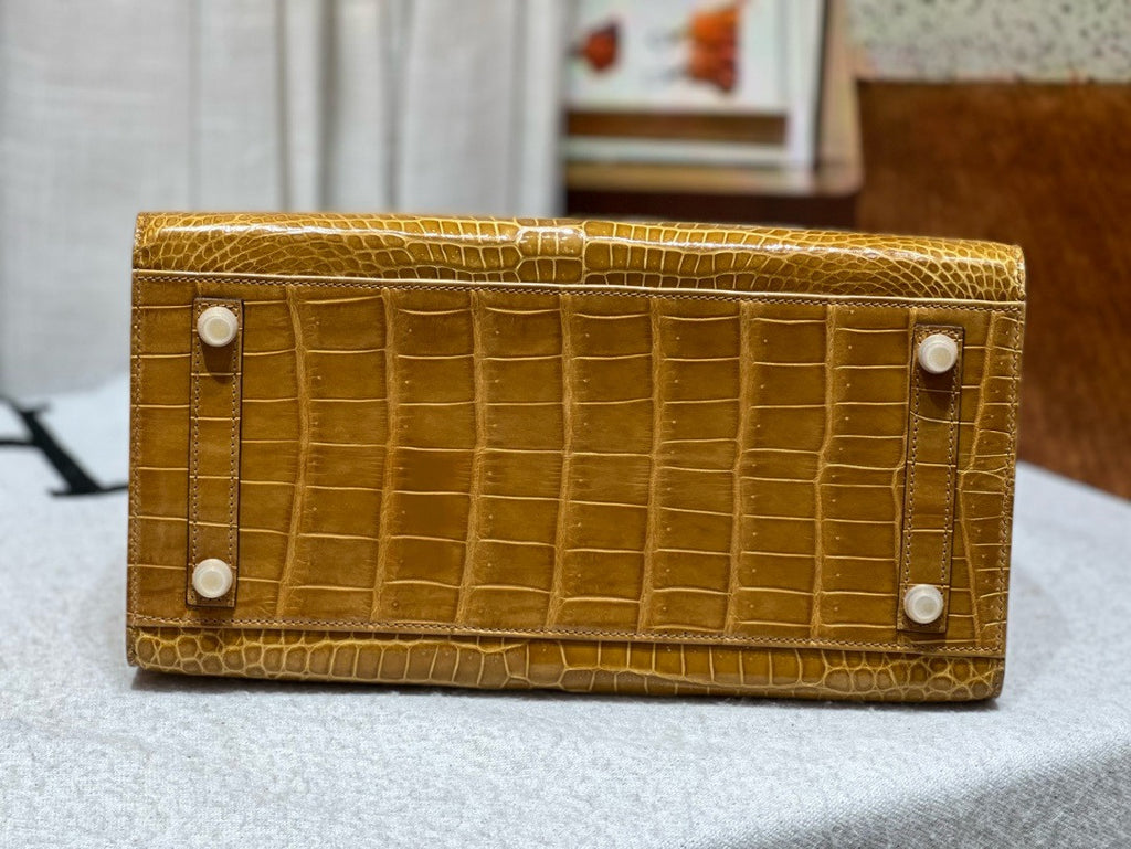Hermes Special Order Gold/Mimosa Birkin 35 in Porosus Crocodile with Gold hardware