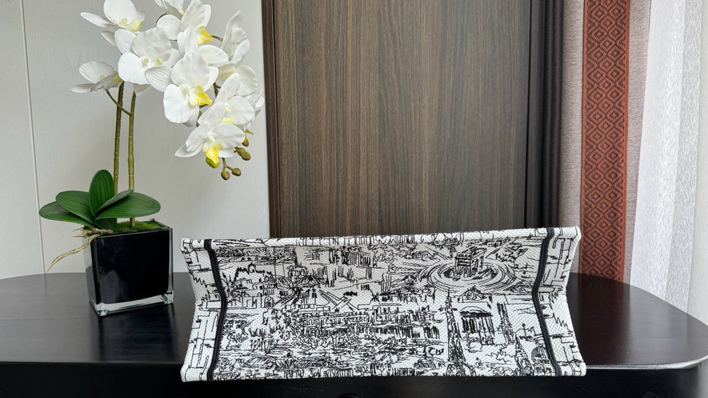 Christian Dior Medium Dior Book Tote  White and Black Paris Allover Embroidery