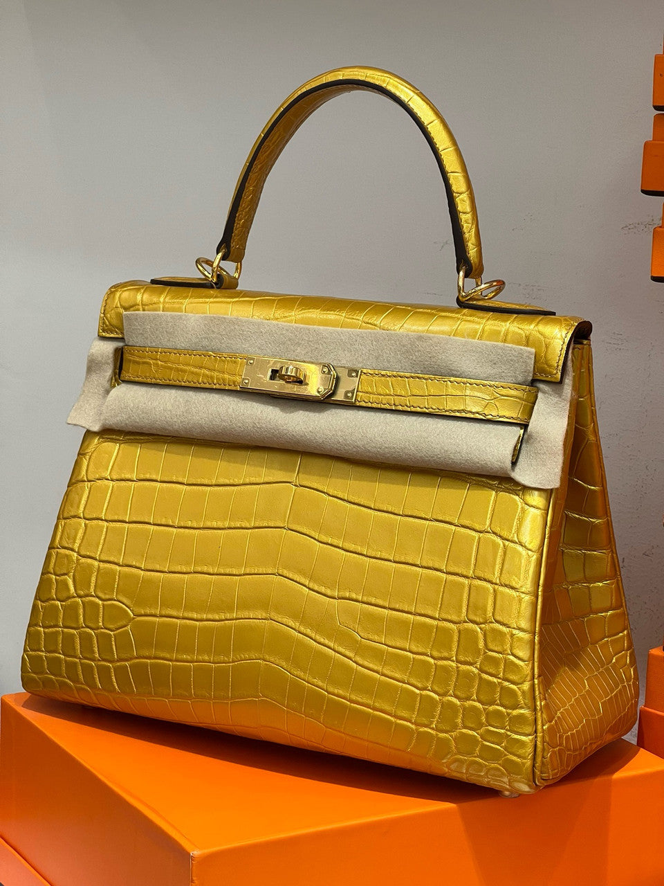 Hermès Olympic Kelly 28 Dorè Niloticus Crocodile Gold Hardware