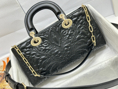 Christian Dior MEDIUM LADY D-JOY BAG Black Quilted-Effect Lambskin with Ornamental Motif